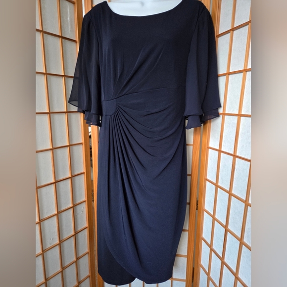 connected apparel Dresses & Skirts - NWT CONNECTED NAVY BLUE STRETCH POLYESTER ASYMMETRICAL SHEATH EVENING DRESS 14P